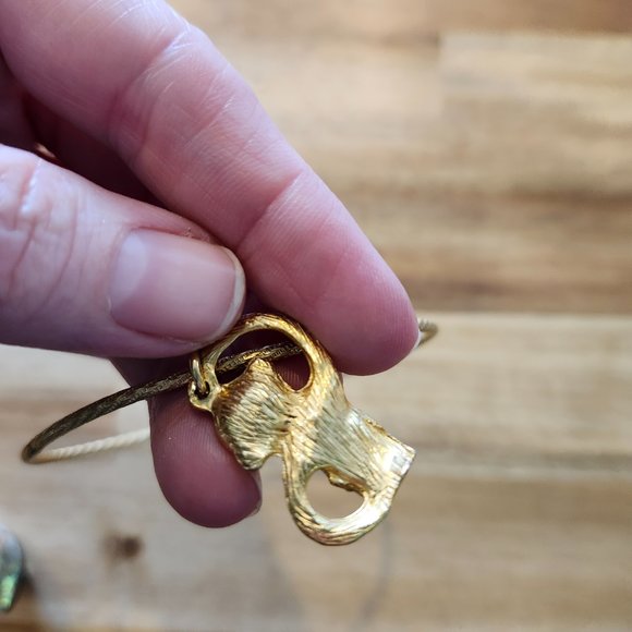 Vintage Mid-Century Gold Monkey with Green Rhinestone Eyes Charm Bracelet - Picture 9 of 9